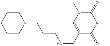 1,3-dimethyl-5-({[3-(piperidin-1-yl)propyl]amino}methyl)-1,2,3,4-tetrahydropyrimidine-2,4-dione Struktur