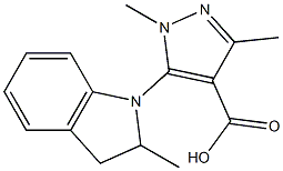 1,3-dimethyl-5-(2-methyl-2,3-dihydro-1H-indol-1-yl)-1H-pyrazole-4-carboxylic acid Struktur