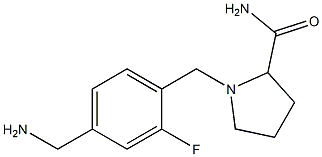 1-{[4-(aminomethyl)-2-fluorophenyl]methyl}pyrrolidine-2-carboxamide Struktur