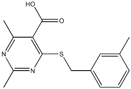 2,4-dimethyl-6-[(3-methylbenzyl)thio]pyrimidine-5-carboxylic acid Struktur