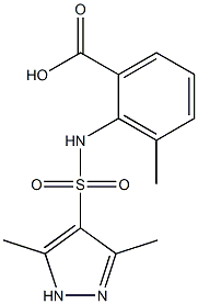 2-[(3,5-dimethyl-1H-pyrazole-4-)sulfonamido]-3-methylbenzoic acid Struktur