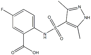 2-[(3,5-dimethyl-1H-pyrazole-4-)sulfonamido]-5-fluorobenzoic acid Struktur