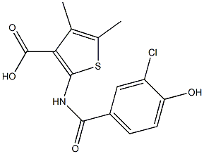 2-[(3-chloro-4-hydroxybenzene)amido]-4,5-dimethylthiophene-3-carboxylic acid Struktur