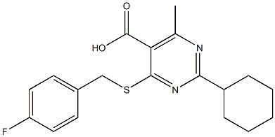 2-cyclohexyl-4-[(4-fluorobenzyl)thio]-6-methylpyrimidine-5-carboxylic acid Struktur