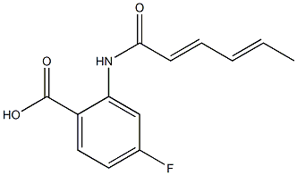 4-fluoro-2-(hexa-2,4-dienamido)benzoic acid Struktur