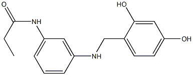 N-(3-{[(2,4-dihydroxyphenyl)methyl]amino}phenyl)propanamide Struktur