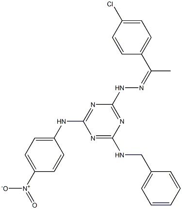 1-(4-chlorophenyl)ethanone (4-(benzylamino)-6-{4-nitroanilino}-1,3,5-triazin-2-yl)hydrazone Struktur