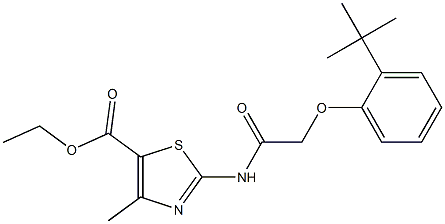 ethyl 2-{[(2-tert-butylphenoxy)acetyl]amino}-4-methyl-1,3-thiazole-5-carboxylate Struktur