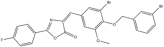 4-{3-bromo-4-[(3-bromobenzyl)oxy]-5-methoxybenzylidene}-2-(4-fluorophenyl)-1,3-oxazol-5(4H)-one Struktur