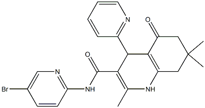 N-(5-bromo-2-pyridinyl)-2,7,7-trimethyl-5-oxo-4-(2-pyridinyl)-1,4,5,6,7,8-hexahydro-3-quinolinecarboxamide Struktur