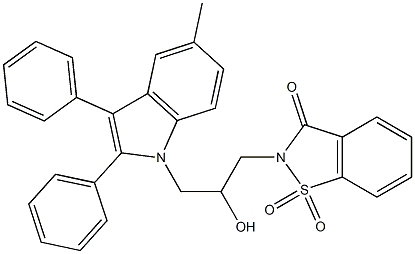 2-[2-hydroxy-3-(5-methyl-2,3-diphenyl-1H-indol-1-yl)propyl]-1,2-benzisothiazol-3(2H)-one 1,1-dioxide Struktur