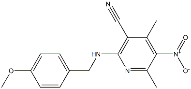 5-nitro-2-[(4-methoxybenzyl)amino]-4,6-dimethylnicotinonitrile Struktur