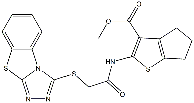 methyl 2-{[([1,2,4]triazolo[3,4-b][1,3]benzothiazol-3-ylsulfanyl)acetyl]amino}-5,6-dihydro-4H-cyclopenta[b]thiophene-3-carboxylate Struktur