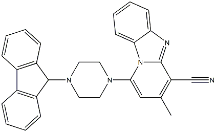 1-[4-(9H-fluoren-9-yl)piperazin-1-yl]-3-methylpyrido[1,2-a]benzimidazole-4-carbonitrile Struktur