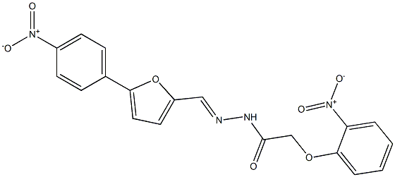 2-{2-nitrophenoxy}-N'-[(5-{4-nitrophenyl}-2-furyl)methylene]acetohydrazide Struktur