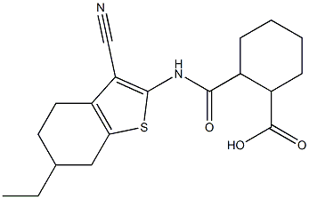 2-{[(3-cyano-6-ethyl-4,5,6,7-tetrahydro-1-benzothiophen-2-yl)amino]carbonyl}cyclohexanecarboxylic acid Struktur