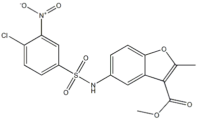 methyl 5-[({4-chloro-3-nitrophenyl}sulfonyl)amino]-2-methyl-1-benzofuran-3-carboxylate Struktur