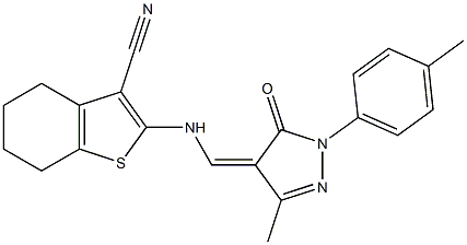 2-({[3-methyl-1-(4-methylphenyl)-5-oxo-1,5-dihydro-4H-pyrazol-4-ylidene]methyl}amino)-4,5,6,7-tetrahydro-1-benzothiophene-3-carbonitrile Struktur