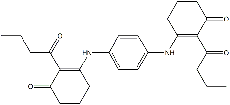 2-butyryl-3-{4-[(2-butyryl-3-oxo-1-cyclohexen-1-yl)amino]anilino}-2-cyclohexen-1-one Struktur