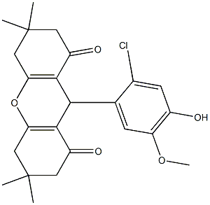 9-(2-chloro-4-hydroxy-5-methoxyphenyl)-3,3,6,6-tetramethyl-3,4,5,6,7,9-hexahydro-1H-xanthene-1,8(2H)-dione Struktur