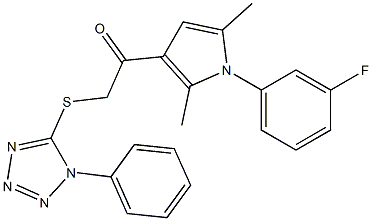 1-[1-(3-fluorophenyl)-2,5-dimethyl-1H-pyrrol-3-yl]-2-[(1-phenyl-1H-tetraazol-5-yl)sulfanyl]ethanone Struktur