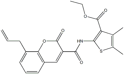 ethyl 2-{[(8-allyl-2-oxo-2H-chromen-3-yl)carbonyl]amino}-4,5-dimethyl-3-thiophenecarboxylate Struktur