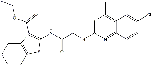 ethyl 2-({[(6-chloro-4-methyl-2-quinolinyl)sulfanyl]acetyl}amino)-4,5,6,7-tetrahydro-1-benzothiophene-3-carboxylate Struktur