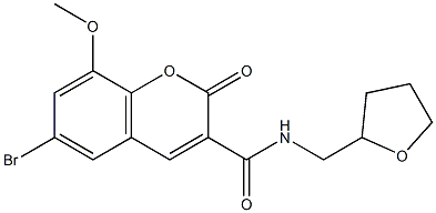 6-bromo-8-methoxy-2-oxo-N-(tetrahydro-2-furanylmethyl)-2H-chromene-3-carboxamide Struktur