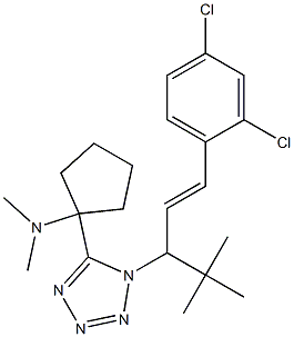 1-{1-[1-tert-butyl-3-(2,4-dichlorophenyl)-2-propenyl]-1H-tetraazol-5-yl}-N,N-dimethylcyclopentanamine Struktur