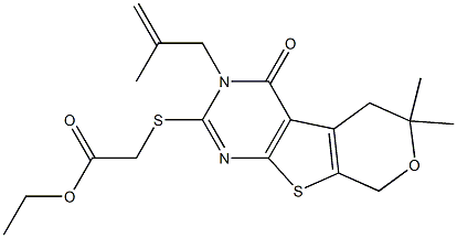 ethyl {[6,6-dimethyl-3-(2-methyl-2-propenyl)-4-oxo-3,5,6,8-tetrahydro-4H-pyrano[4',3':4,5]thieno[2,3-d]pyrimidin-2-yl]sulfanyl}acetate Struktur