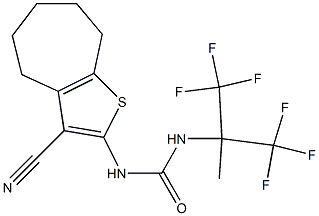 N-(3-cyano-5,6,7,8-tetrahydro-4H-cyclohepta[b]thien-2-yl)-N'-[2,2,2-trifluoro-1-methyl-1-(trifluoromethyl)ethyl]urea Struktur