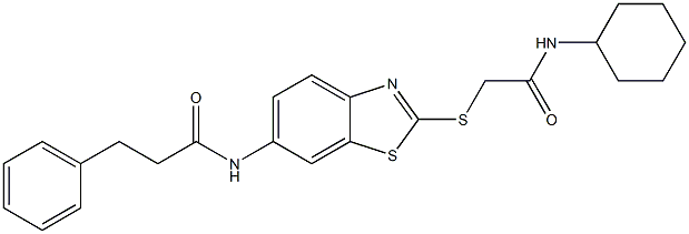 N-(2-{[2-(cyclohexylamino)-2-oxoethyl]sulfanyl}-1,3-benzothiazol-6-yl)-3-phenylpropanamide Struktur