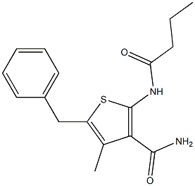 5-benzyl-2-(butyrylamino)-4-methylthiophene-3-carboxamide Struktur