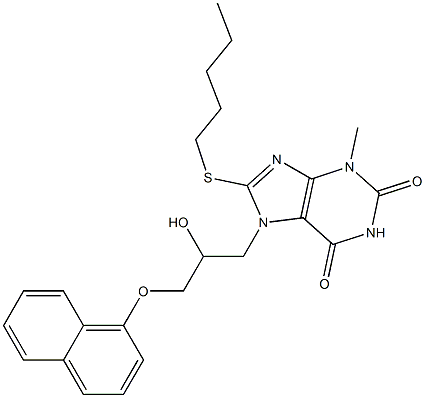 7-[2-hydroxy-3-(1-naphthyloxy)propyl]-3-methyl-8-(pentylsulfanyl)-3,7-dihydro-1H-purine-2,6-dione Struktur