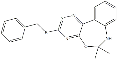 3-(benzylsulfanyl)-6,6-dimethyl-6,7-dihydro[1,2,4]triazino[5,6-d][3,1]benzoxazepine Struktur