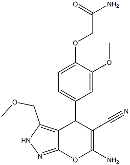 2-{4-[6-amino-5-cyano-3-(methoxymethyl)-2,4-dihydropyrano[2,3-c]pyrazol-4-yl]-2-methoxyphenoxy}acetamide Struktur