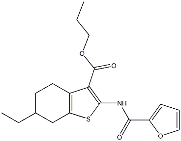 propyl 6-ethyl-2-(2-furoylamino)-4,5,6,7-tetrahydro-1-benzothiophene-3-carboxylate Struktur