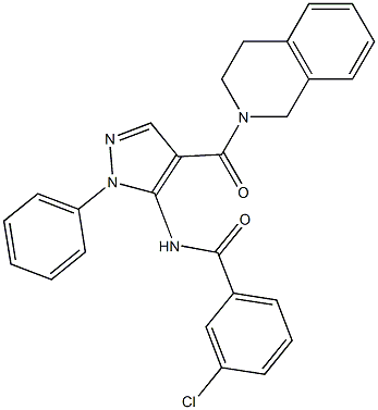 3-chloro-N-[4-(3,4-dihydro-2(1H)-isoquinolinylcarbonyl)-1-phenyl-1H-pyrazol-5-yl]benzamide Struktur