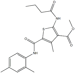 methyl 2-(butanoylamino)-5-{[(2,4-dimethylphenyl)amino]carbonyl}-4-methylthiophene-3-carboxylate Struktur