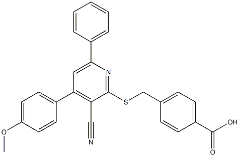 4-({[3-cyano-4-(4-methoxyphenyl)-6-phenyl-2-pyridinyl]sulfanyl}methyl)benzoic acid Struktur