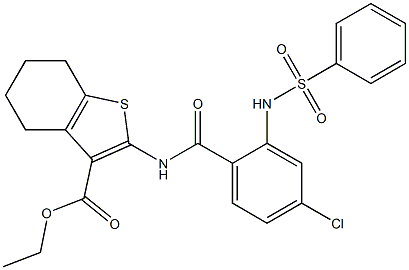 ethyl 2-({4-chloro-2-[(phenylsulfonyl)amino]benzoyl}amino)-4,5,6,7-tetrahydro-1-benzothiophene-3-carboxylate Struktur