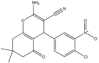 2-amino-4-{4-chloro-3-nitrophenyl}-7,7-dimethyl-5-oxo-5,6,7,8-tetrahydro-4H-chromene-3-carbonitrile Struktur