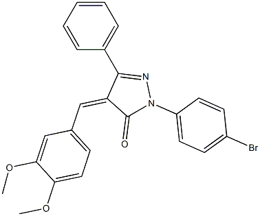 2-(4-bromophenyl)-4-(3,4-dimethoxybenzylidene)-5-phenyl-2,4-dihydro-3H-pyrazol-3-one Struktur