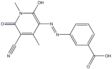 3-[(5-cyano-2-hydroxy-1,4-dimethyl-6-oxo-1,6-dihydro-3-pyridinyl)diazenyl]benzoic acid Struktur