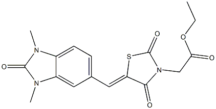 ethyl {5-[(1,3-dimethyl-2-oxo-2,3-dihydro-1H-benzimidazol-5-yl)methylene]-2,4-dioxo-1,3-thiazolidin-3-yl}acetate Struktur