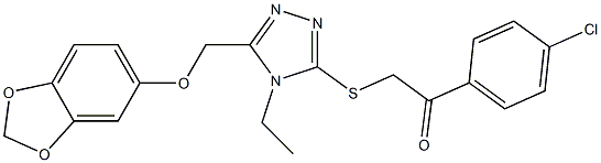 2-({5-[(1,3-benzodioxol-5-yloxy)methyl]-4-ethyl-4H-1,2,4-triazol-3-yl}sulfanyl)-1-(4-chlorophenyl)ethanone Struktur