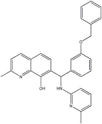 7-{[3-(benzyloxy)phenyl][(6-methyl-2-pyridinyl)amino]methyl}-2-methyl-8-quinolinol Struktur