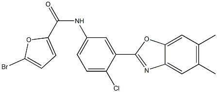 5-bromo-N-[4-chloro-3-(5,6-dimethyl-1,3-benzoxazol-2-yl)phenyl]-2-furamide Struktur