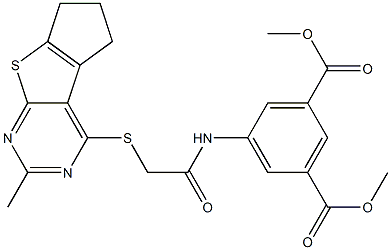 dimethyl 5-({[(2-methyl-6,7-dihydro-5H-cyclopenta[4,5]thieno[2,3-d]pyrimidin-4-yl)sulfanyl]acetyl}amino)isophthalate Struktur