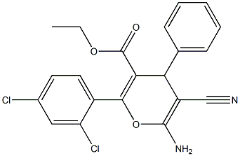 ethyl 6-amino-5-cyano-2-(2,4-dichlorophenyl)-4-phenyl-4H-pyran-3-carboxylate Struktur